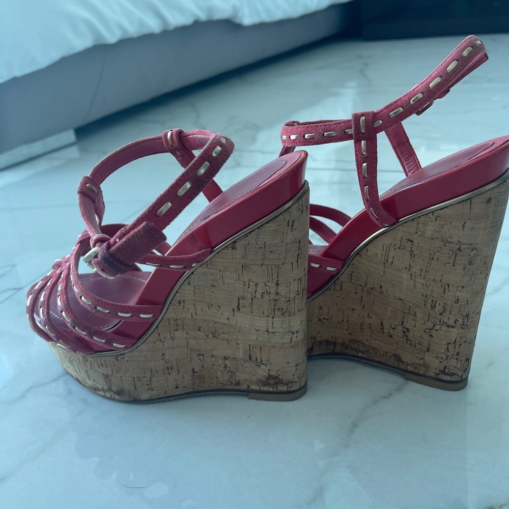 Women's Pink Strappy Wedge Sandals - Picture 6 of 6